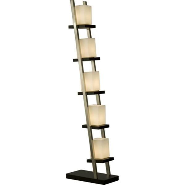 Nova Escalier Floor Lamp- Dark Brown Wood-Brushed Nickel-White Glass 11815